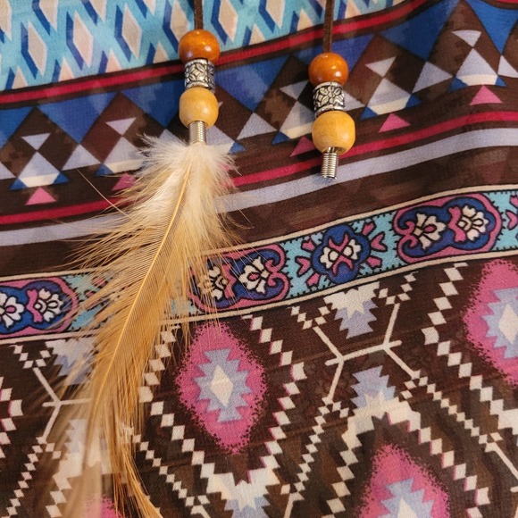 Umgee‎ Women's V-Neck Crochet Trim Paisley Stripe Tassel Popover Boho Size Large - Picture 11 of 12